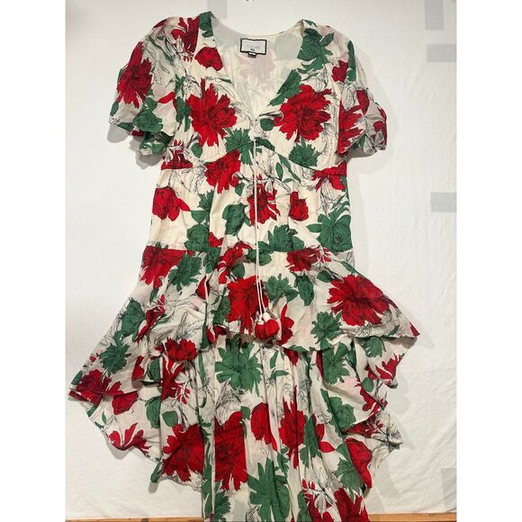 Alexis Idella Garden Cotton Floral High-Low Dress XL Tassel Tie - Picture 4 of 9